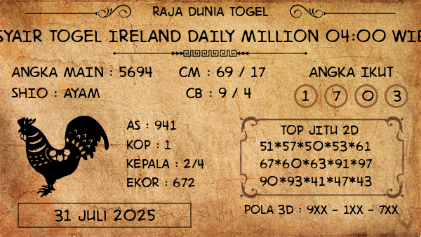 Prediksi Ireland Daily Million 04:00 WIB