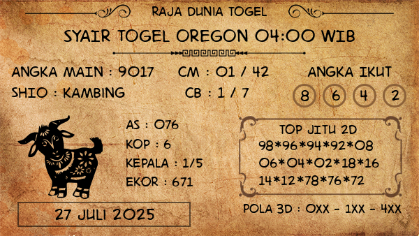 Prediksi Oregon 04:00 WIB