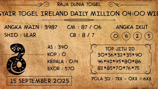 Prediksi Ireland Daily Million 04:00 WIB